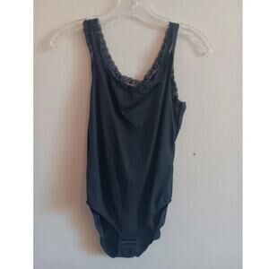 Flexees Bodysuit, Shapewear Women’s Size Large, Black Stretch, Lace Trim, EUC